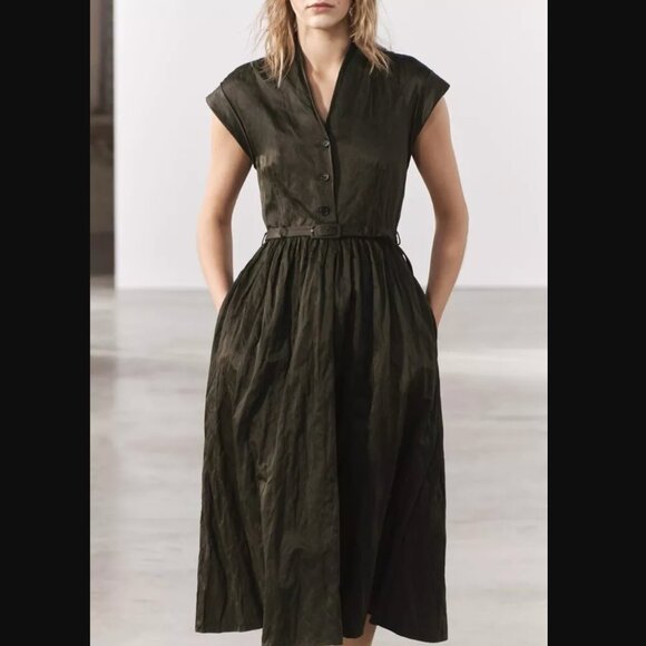 ZARA NWT WOMAN SS24 BELTED SHIRTDRESS- ZW COLLECTION KHAKI - Picture 2 of 6